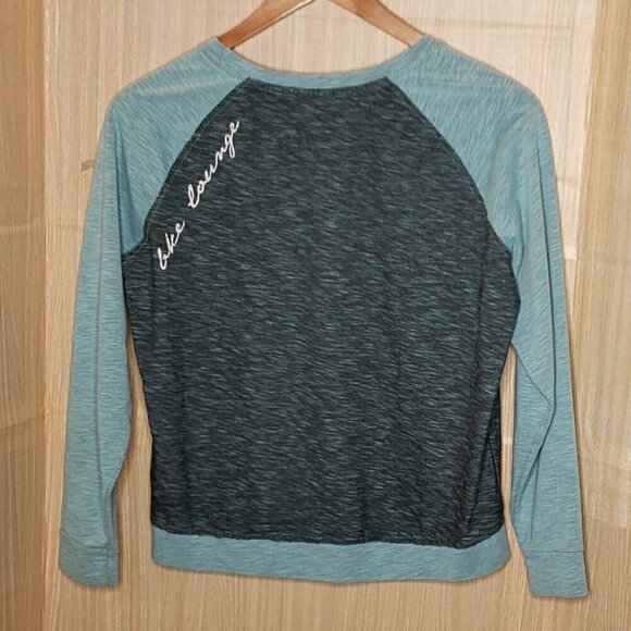 BKE Lounge Womens Grey Teal Long Sleeve Top Medium - Picture 2 of 7